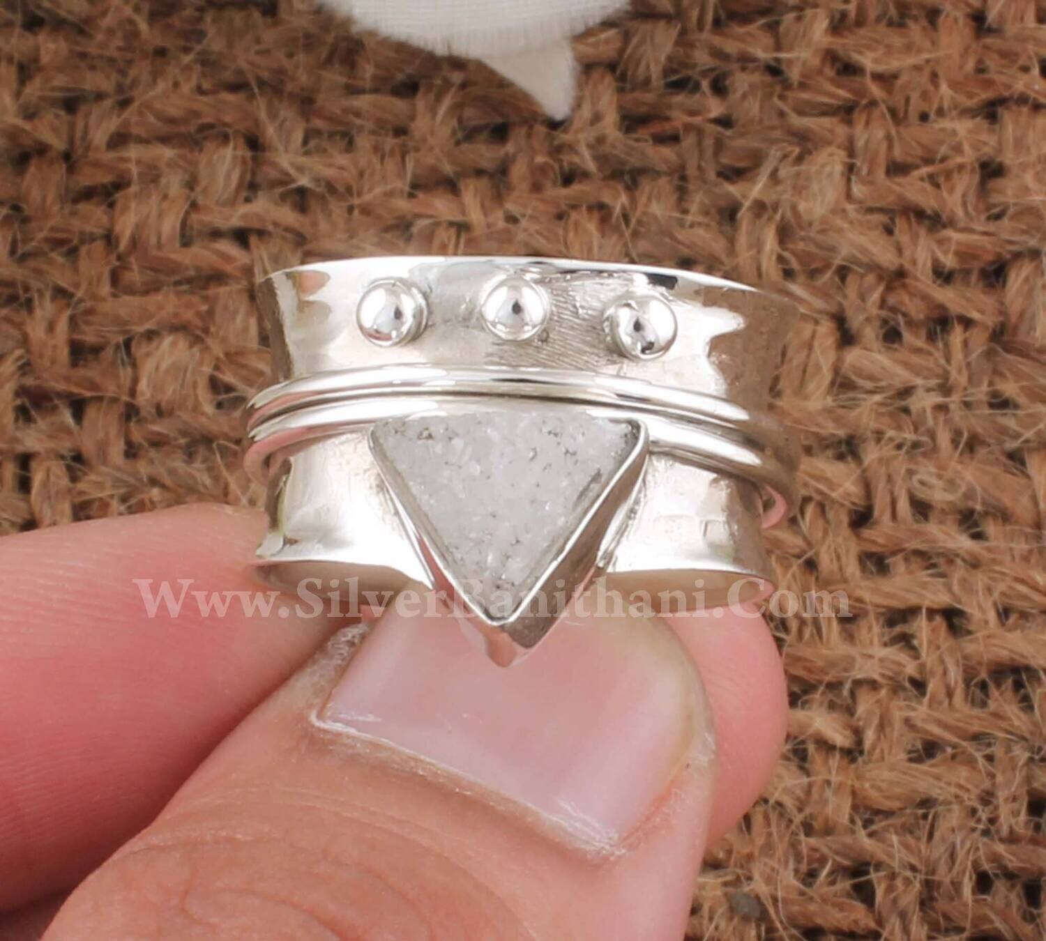 White Druzy Silver Spinner Ring | 925 Sterling Silver Druzy Square Spinner Ring | Silver Ring For Wedding Gift | Anniversary Gift For Her
