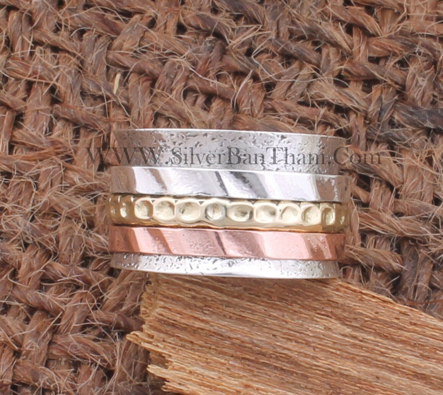 Solid 925 Sterling Silver Designer Textured Band Spinner Ring For Women | Handmade Three Tone Fidget Anxiety Rings For Anniversary Gifts2022