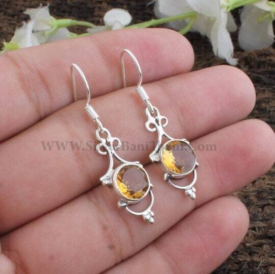 Citrine Earring - Solid Sterling  Silver 925 Earring - Beautifully Made With High Quality Genuine Citrine Gemstone - Labour Day Gift Item
