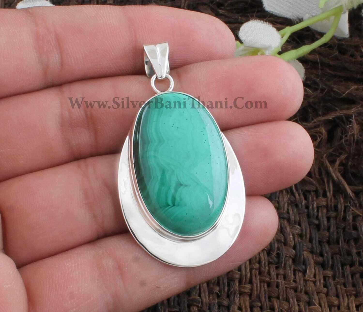Malachite Pendant-Oval Cabochon Pendant 925 Sterling Solid Silver Pendant-Top Rare Pendant-Malachite Pendant-Long Oval Bride Pendant2022Etsy