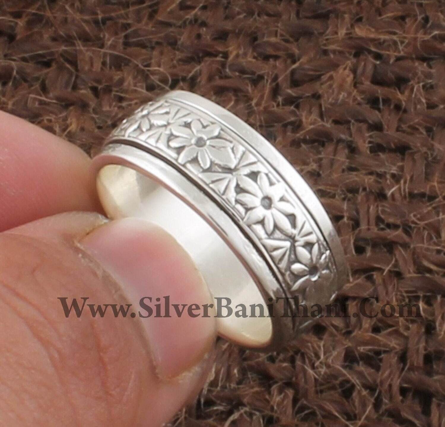 925 Sterling Silver Flower Spinner Ring | Designer Handmade Silver Worry Meditation Ring | Women Jewelry | Bridal Wedding Rings | Gift Idea