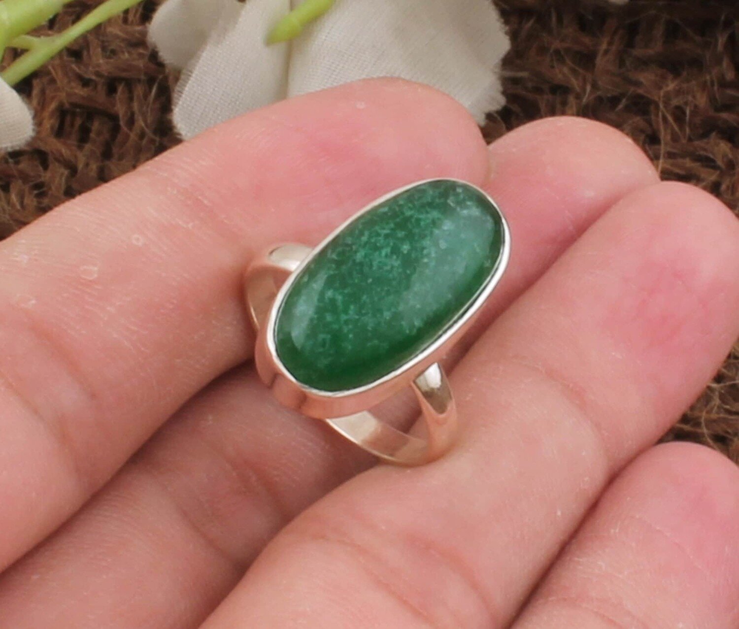 Green Jade Oval Shape Gemstone Silver Ring | 925 Sterling Solid Silver Ring | Handmade Boho Everyday Jewelry |Valentine's Day Ring Gift Idea