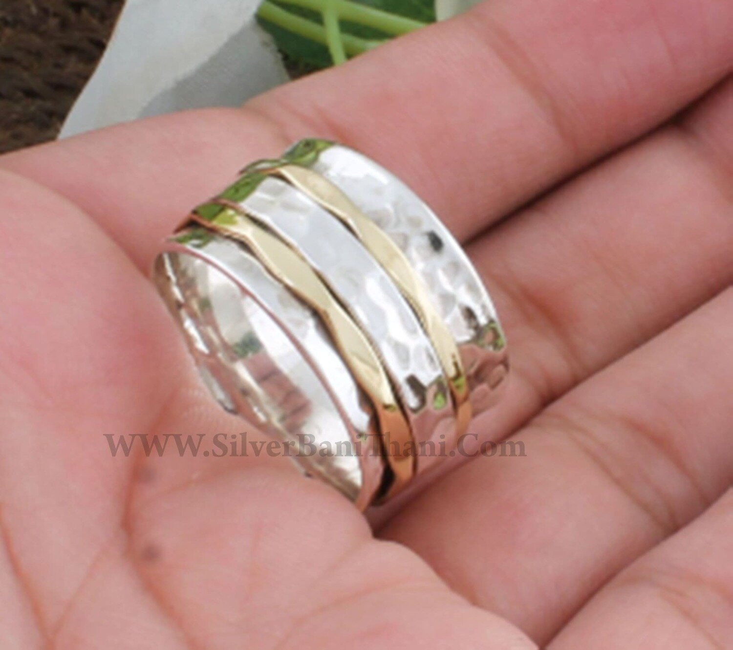 Spinner Ring-Handcrafted Band Ring-925 Sterling Solid Silver Spinner Ring-Thumb Band Spinner Ring-Two Tone Spinner Band Ring Gift For Girls