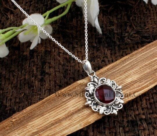 Amazing Red Garnet Quartz Gemstone Necklace Pendant | 925 Sterling Silver Faceted Cut Stone Necklace Pendant | Designer Handmade Necklace Gifts Idea