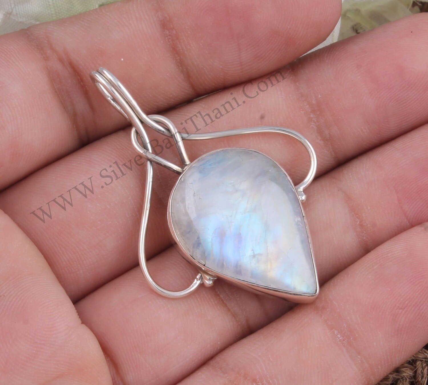 Rainbow Moonstone Solid 925 Sterling Silver Wire Necklace Pendant For Women | Handmade Designer Pendant Gifts For Her Anniversary