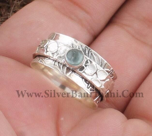 SOLID Silver Aquamarine Spinner Ring | 925 Sterling Silver Handmade Meditation Gemstone Ring | Women Wedding Jewelry | Gift Idea2022Etsy