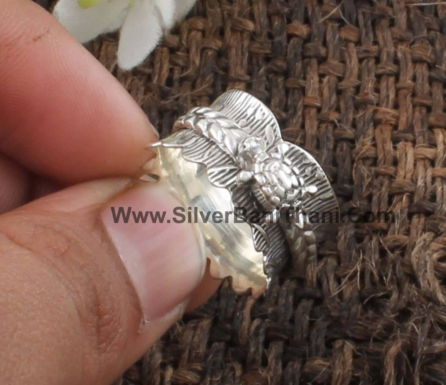 Designer Hand Carver Leaf Turtle Spinner Ring | 925 Sterling Silver Ring | Handmade Tortoise Meditation Ring | Wedding Jewelry | Thumb Ring.