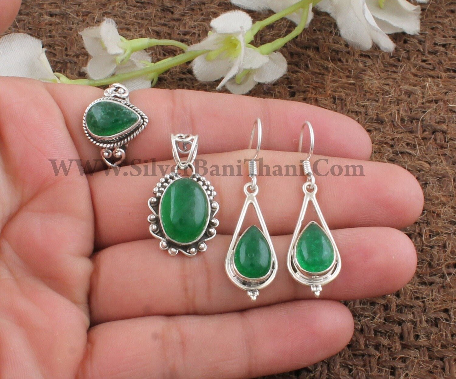 Natural Green Jade Gemstone Silver Jewelry Set | 925 Sterling Silver Green Jade Gemstone Jewelry Set For Women | Bridal Wedding Jewelry Gift