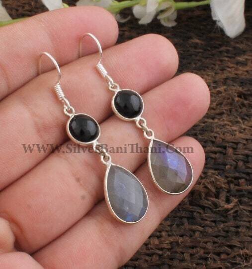 Two Stone Earring-Round With Pear Stone Earring-Semi Precious Gemstone Earring-Combo Two Stone Earring-Beautiful Jewelry Gift Item-Christmas