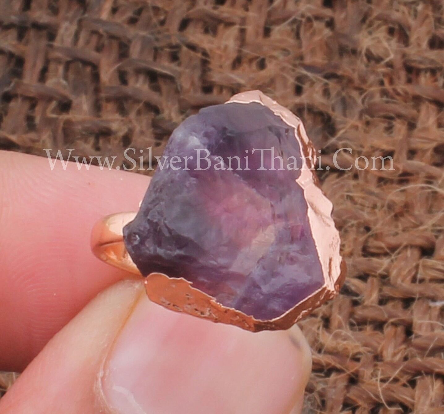 Raw Natural Amethyst Ring Electroplated Copper Adjustable Ring For Women February Birthstone Ring Boho Handmade Copper Jewelry For Bridal