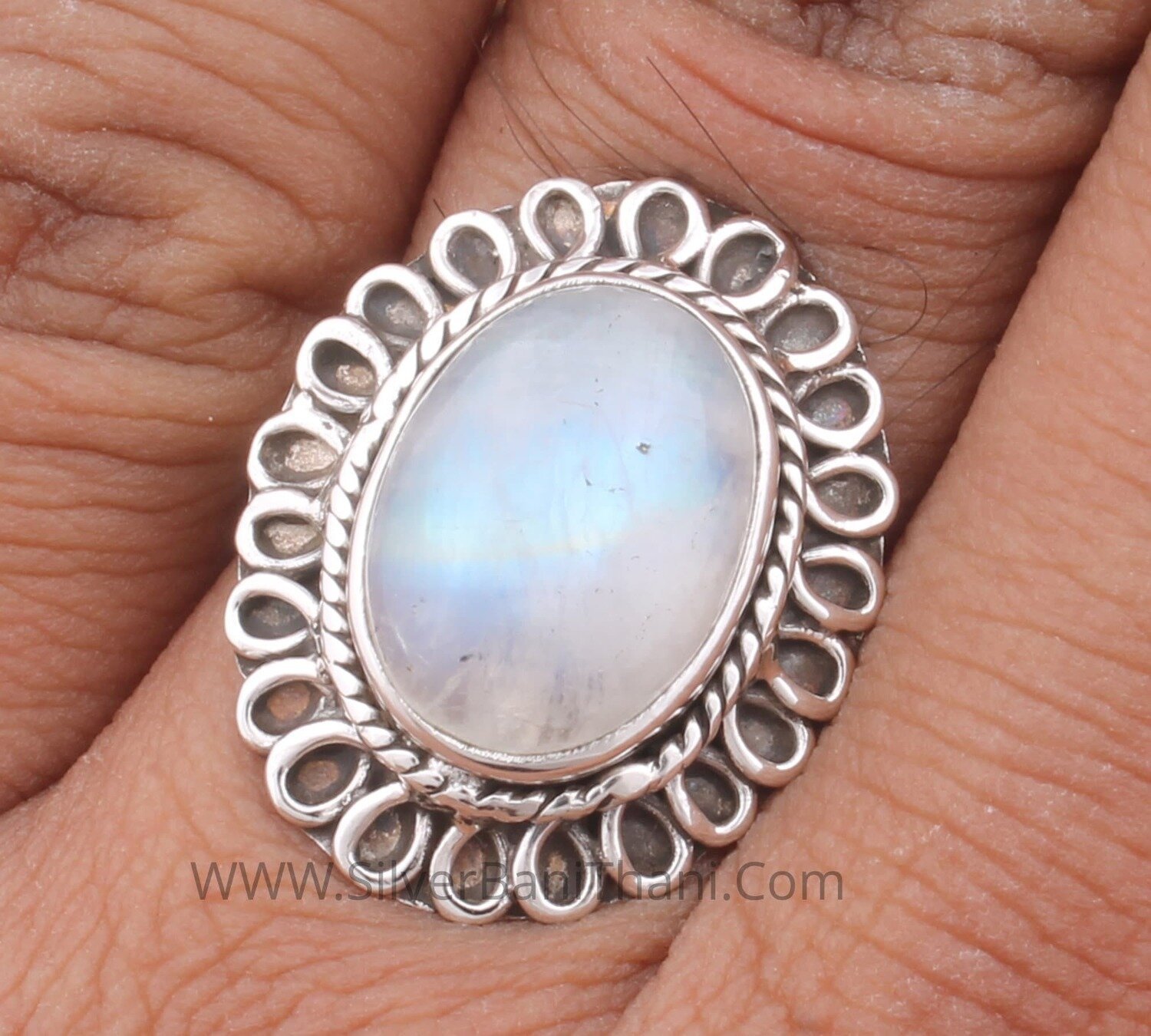 Spiral Rainbow Moonstone Oval Shape Gemstone Silver Ring | 925 Sterling Solid Boho Silver Ring | Handmade Silver Jewelry | Christmas Gift