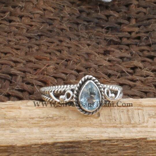 Blue Topaz Ring, Handmade Design Pear Shape Stone Ring, 925 Sterling Silver Ring, Rings For Women, Daily Wear Ring, Wedding Ring, Etsy Cyber