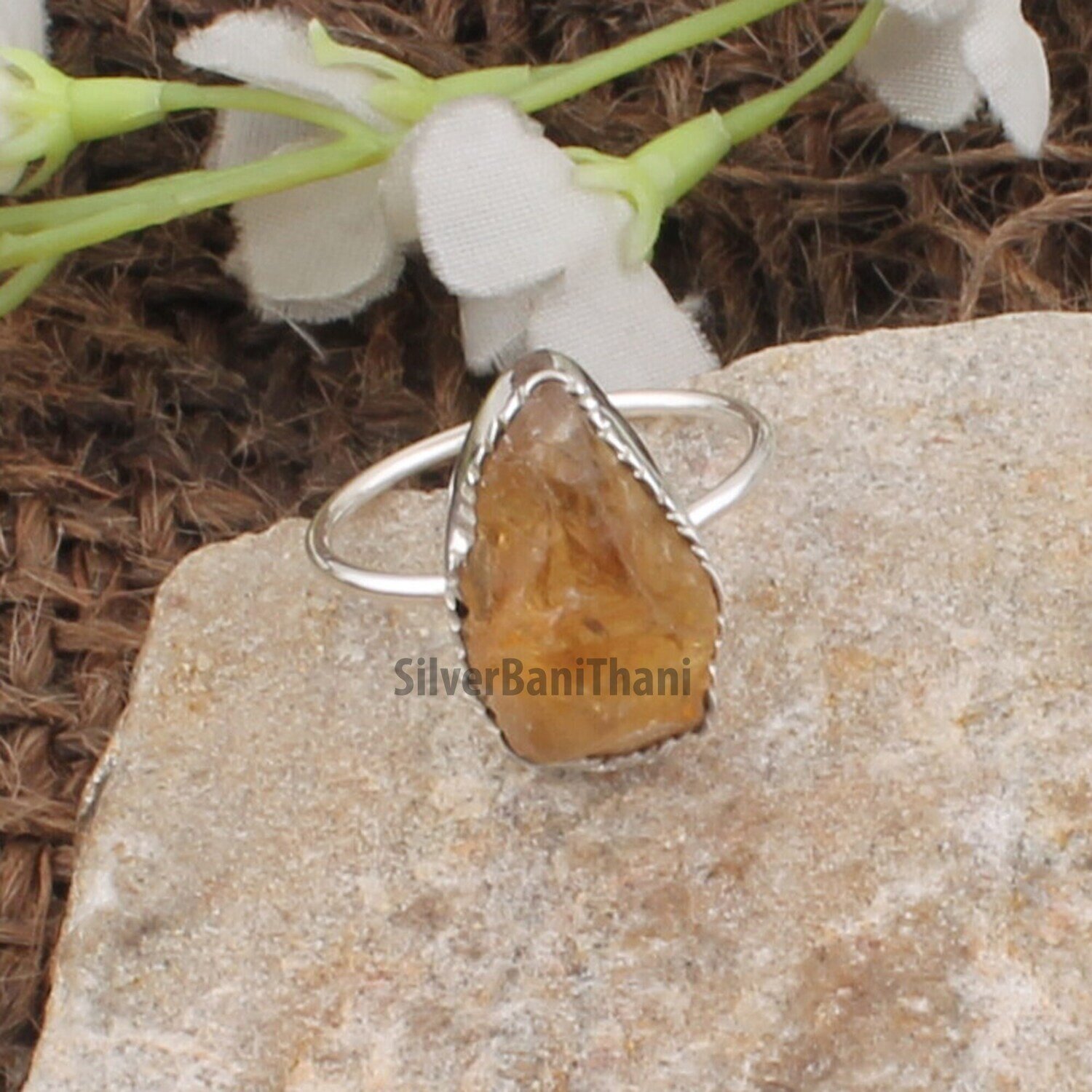 Natural Raw Citrine Ring | 925 Sterling Solid Silver Ring | Handmade Rough Stone Ring | Valentines Day Ring For Women | November Birthstone