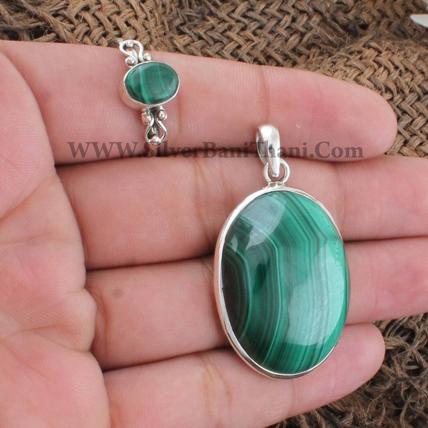 Malachite Gemstone Silver Jewelry Set | 925 Sterling Silver Cabochon Stone Jewelry Set For Women | Bridal Wedding Jewelry Gift Idea