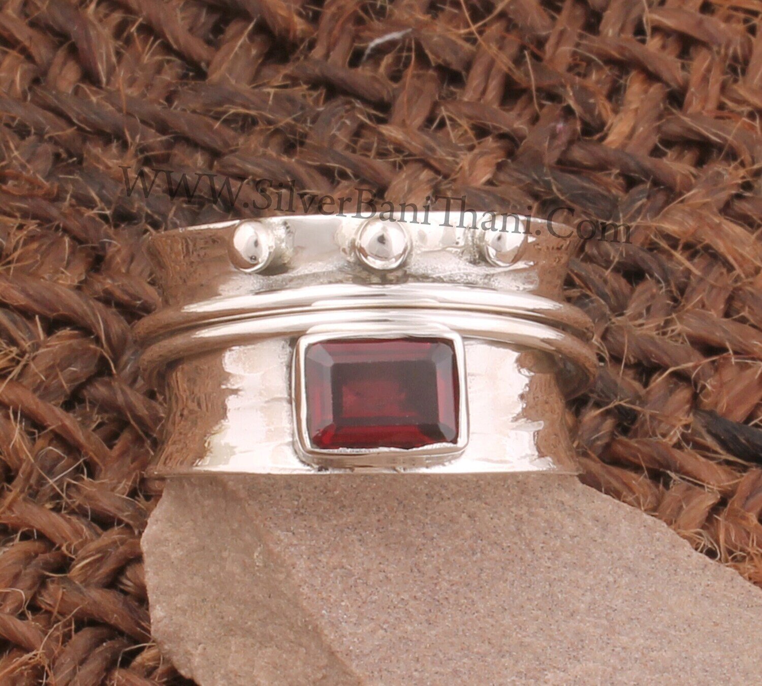 Amazing Red Garnet Silver Stone Spinner Ring | 925 Sterling Silver Rectangle Bar Shape Gemstone Ring | Meditation Ring | Women Spinner Ring#Mother's Day