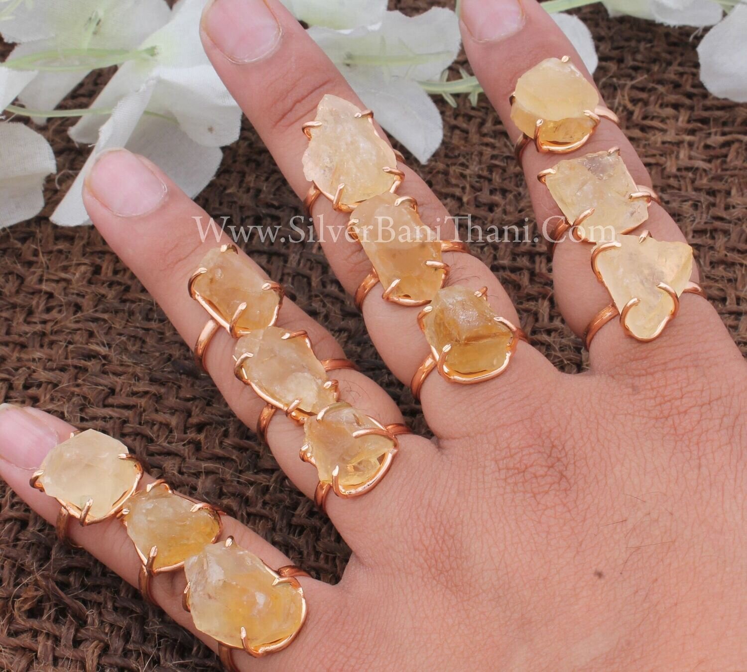 Raw Natural Citrine Ring | Prong Set Copper Adjustable Ring | Boho Handmade Copper Jewelry Rough Stone Copper Ring Birthday Ring For Women