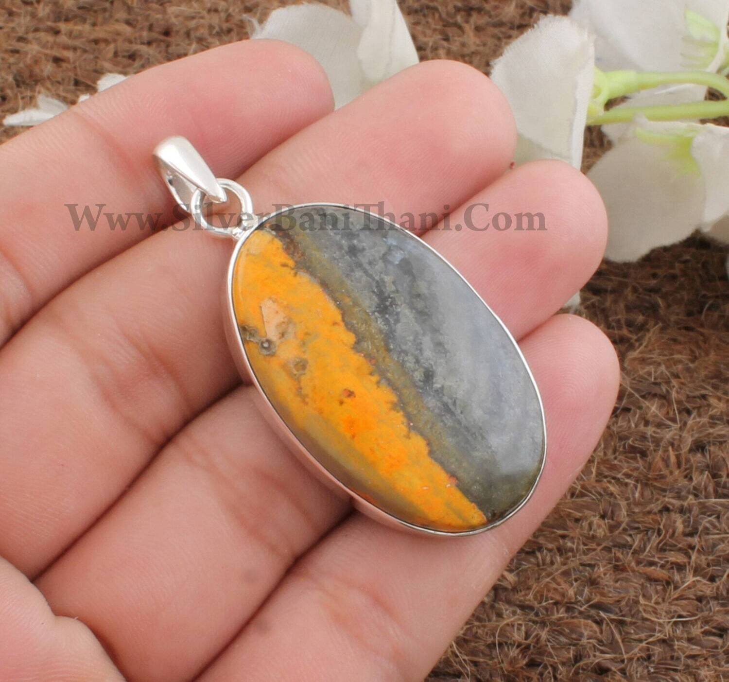 Bumble Bee Oval Gemstone Silver Pendant | Solid 925 Sterling Silver Designer Handmade Pendant | Bridal Wedding Jewelry |Gift For Her