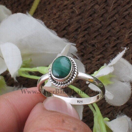 Malachite Ring-Solid Silver Ring 925 Sterling Silver Ring-Malachite Semi Precious Ring-Middle Finger Cabochon Stone Ring-Engagement  Ring
