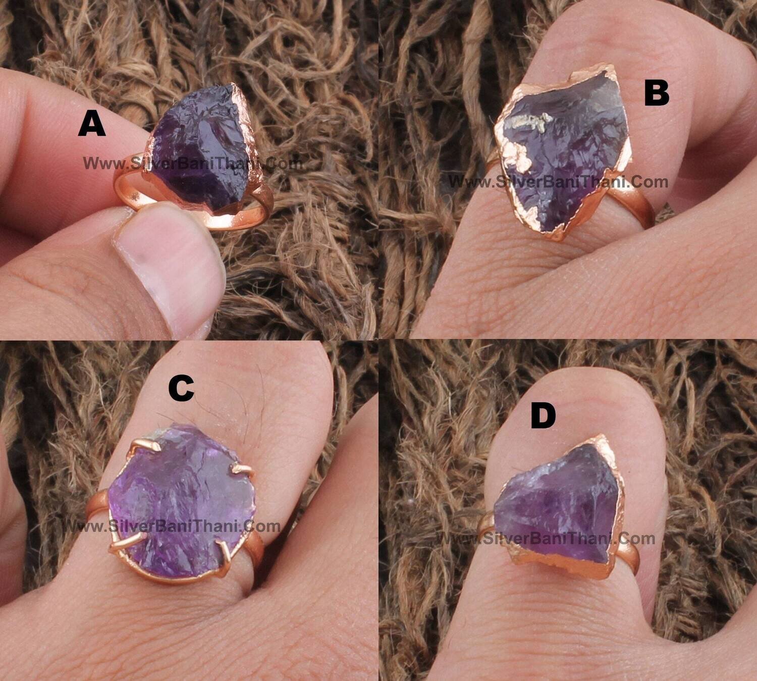 Raw  Amethyst Ring | Electroplated Copper Adjustable Ring | Boho Handmade Copper Jewelry | Prong Set Copper Ring | Ring For Women2022