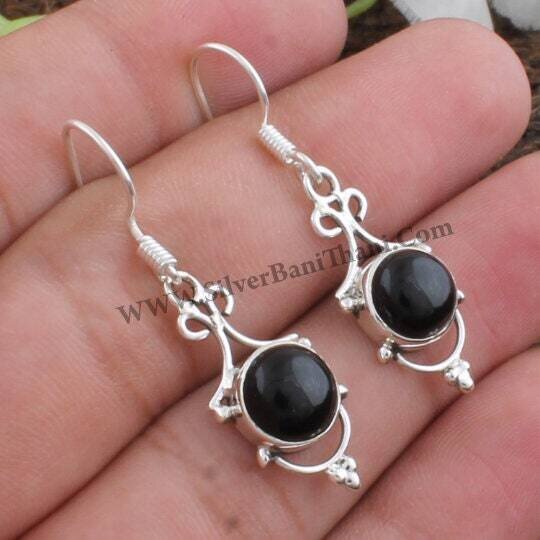 Black Onyx Earring-Black Oval Stone Cabochon Earring-925 Sterling Silver Earring-Opaque Gemstone Earring-Bride Gift Earring-Gift For Her Mom