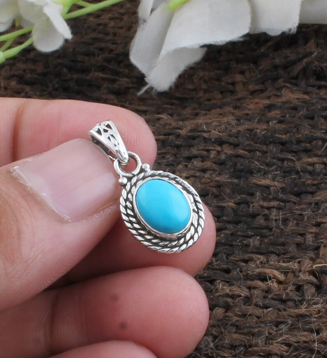 Turquoise Pendant-Oval Design Pendant-Cabochon Pendant-Beautiful Jewelry Gift Item-Hook Silver Plated Pendant-Opaque Gemstone Pendant2022