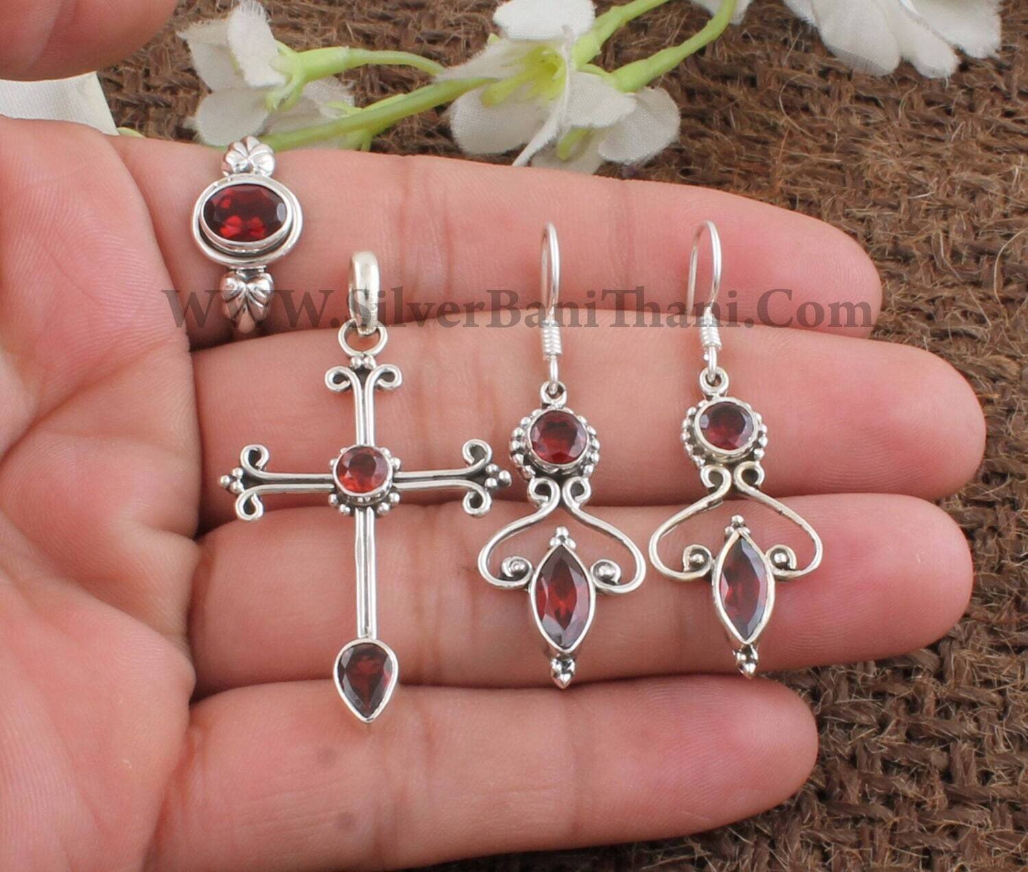 Red Garnet Gemstone Silver Jewelry Set | 925 Sterling Silver Red Garnet Gemstone Jewelry For Women| Bridal Wedding Jewelry Gift Idea