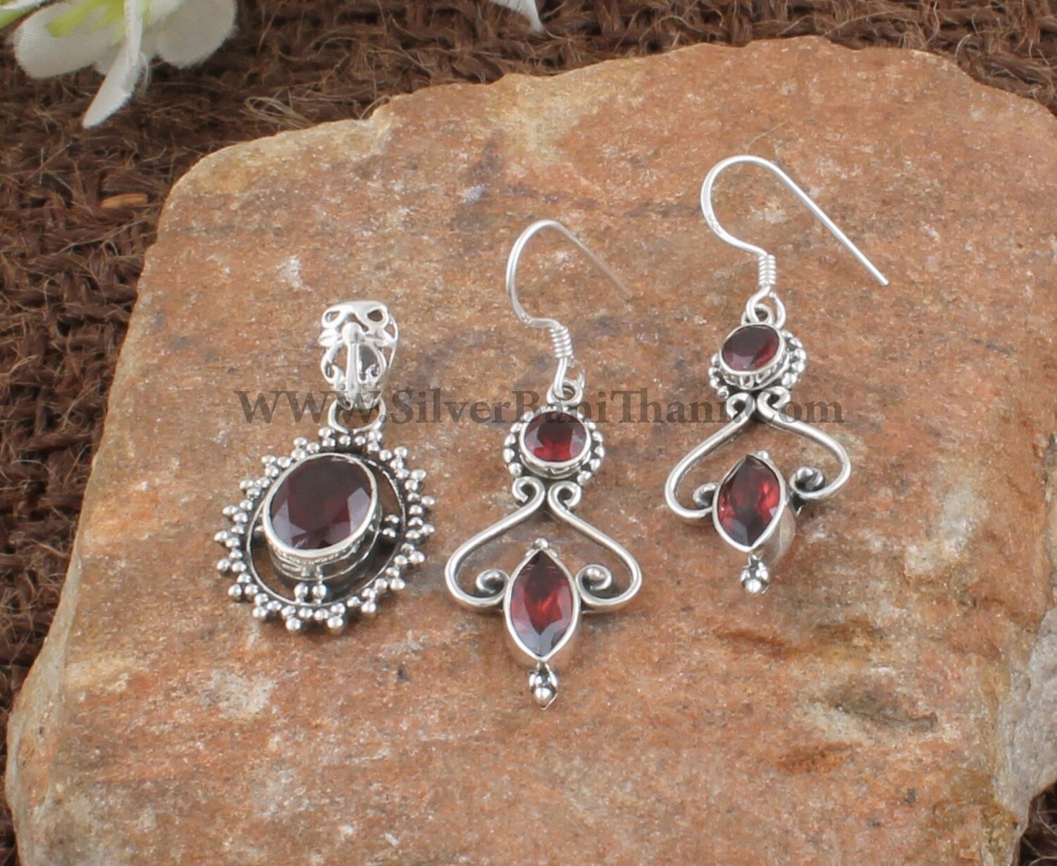Red Garnet Gemstone Silver Jewelry Set | 925 Sterling Silver Red Garnet Gemstone Jewelry For Women| Bridal Wedding Jewelry Gift Idea