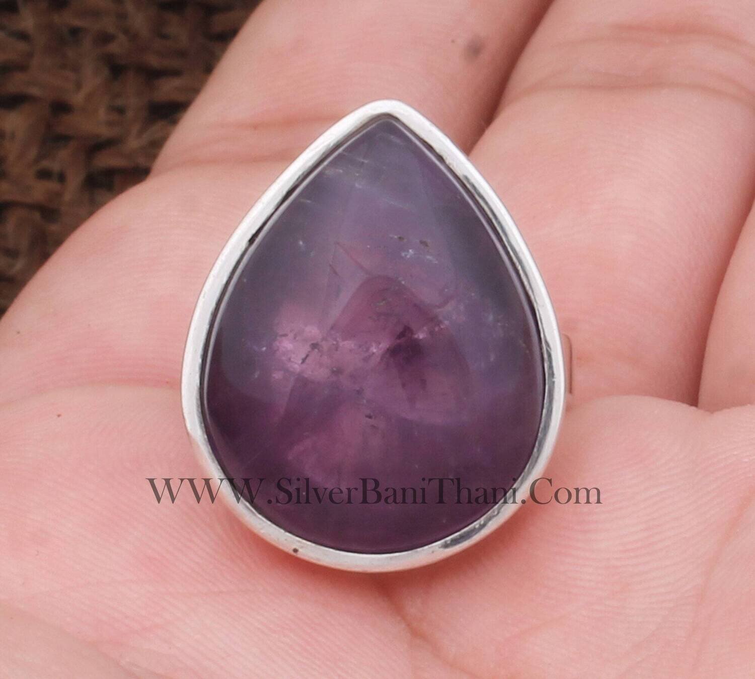Amethyst Pear Gemstone Silver Ring 925 Sterling Solid Silver Ring Gemstone Ring Handmade Silver Ring Everyday Jewelry February Birthstone