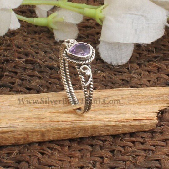Amethyst Top Quality Gemstone Ring-Pear Shape Cut Stone Ring-Vine Design Silver Ring-Solid Silver Ring-Small Stone Ring-Wedding Ring-Sales