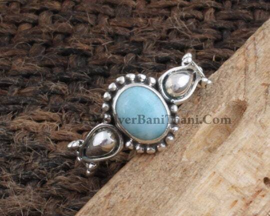 Larimer Ring - Blue Oval Cabochon Stone Ring - Semi Precious  larimer Gemstone Ring - 925 Sterling Solid Silver Ring - Boho Jewelry