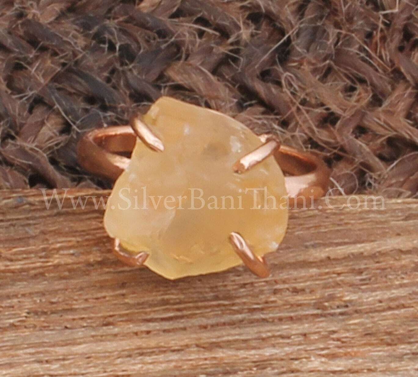 Raw Citrine Gemstone Ring | Prong Set Copper Adjustable Ring | Boho Handmade Copper Jewelry Rough Stone Copper Ring Birthday Ring For Women