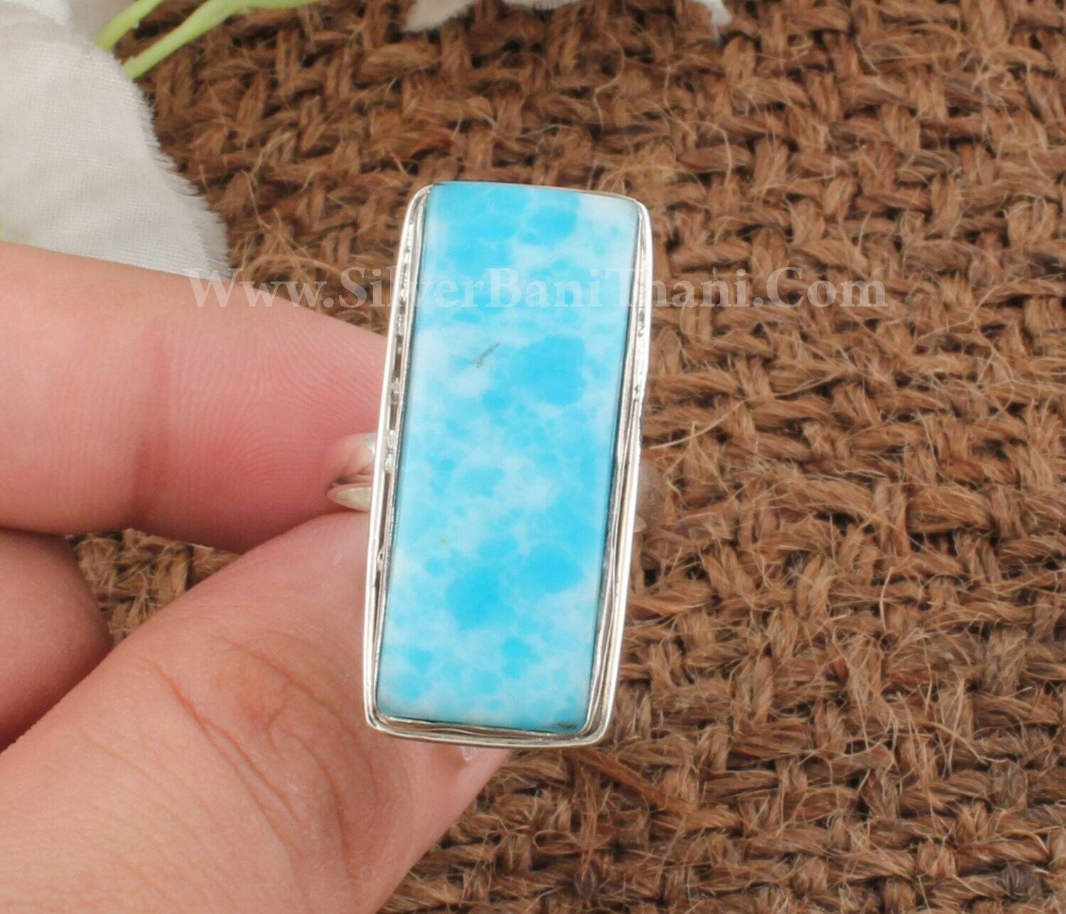 Larimar Silver Ring | 925 Sterling Solid Silver Ring | Rectangle Shape Gemstone Ring | Handmade Ring | Everyday Jewelry | Gift Idea