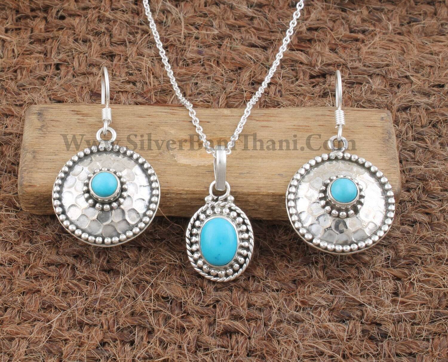 Turquoise Gemstone Silver Jewelry Set | 925 Sterling Silver Two Item Jewelry Set | Handmade Boho Jewelry | Bridal Wedding Jewelry Gift Idea