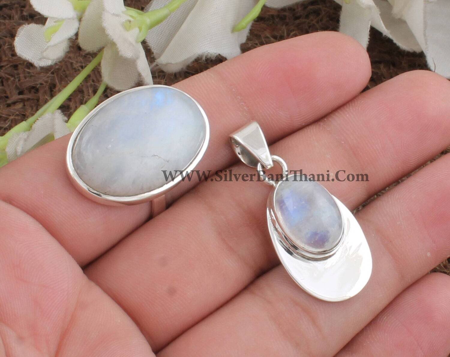 Rainbow Moonstone Silver Jewelry Set For Women | 925 Sterling Silver Jewelry Set | Boho Jewelry Set Bridal Wedding Jewelry Gift Idea