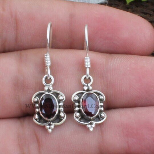 Red Garnet Earring, Gemstone Jewelry, Gemstone Earring, 925 Sterling Silver Earring, Modern Earring, Cut Stone Earring, Gift For Friends,