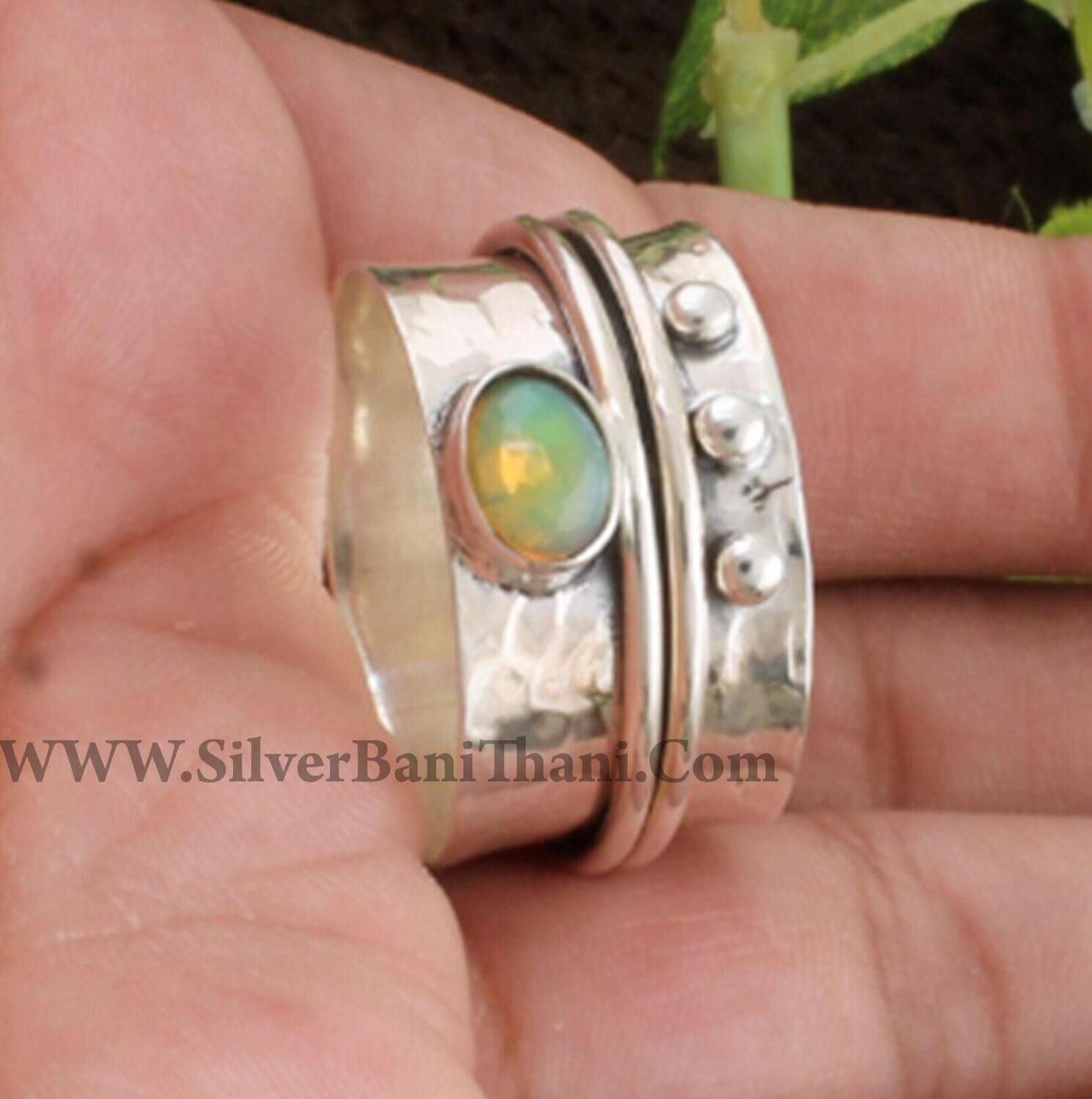 Opal Ring-Spinner Ring- 925 Sterling Silver Band Ring-Natural Ethiopian Opal Semi Precious Stone With Silver Spinner Band Ring Worry Ring