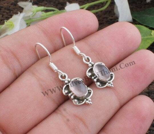 Rose Quartz Earring-Handmade Butterfly Design Silver Stone Earring-Cabochon Earring-Solid Silver Earring-Silver Jewelry-Boho Style-Modern