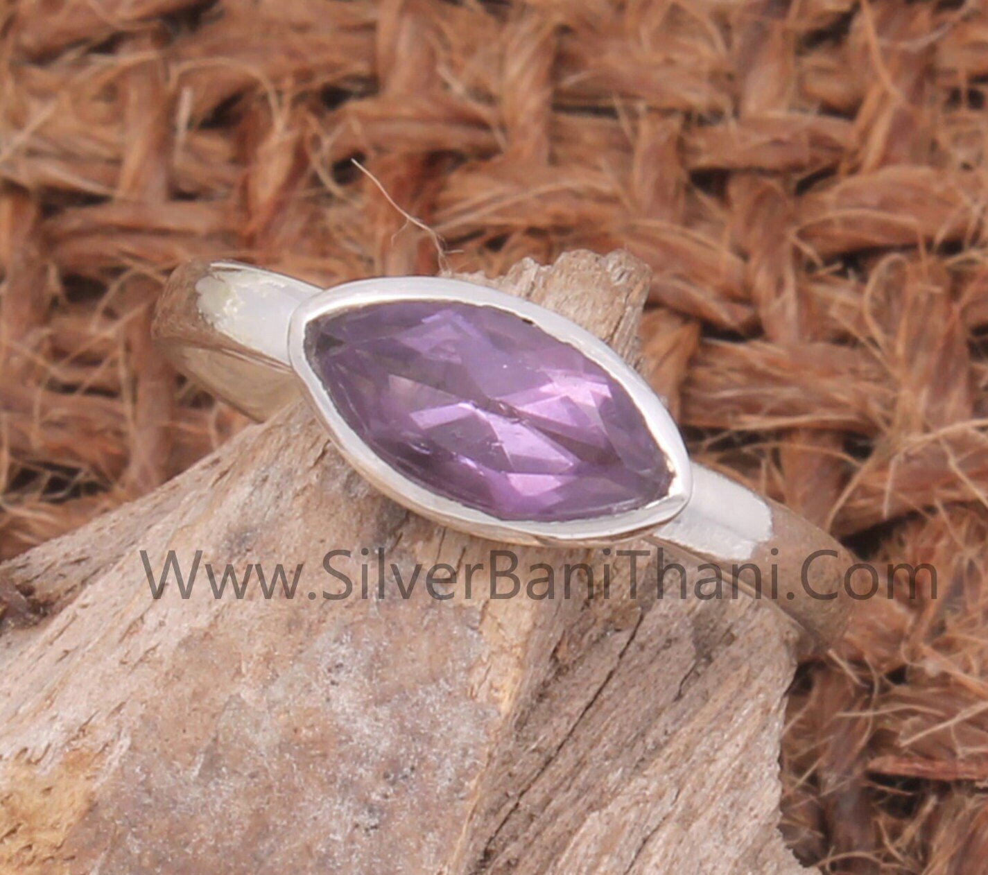 Purple Amethyst Solid 925 Sterling Silver Ring For Women | Handmade Marquise Cut Solid Silver Band Ring For Wedding Anniversary Gift