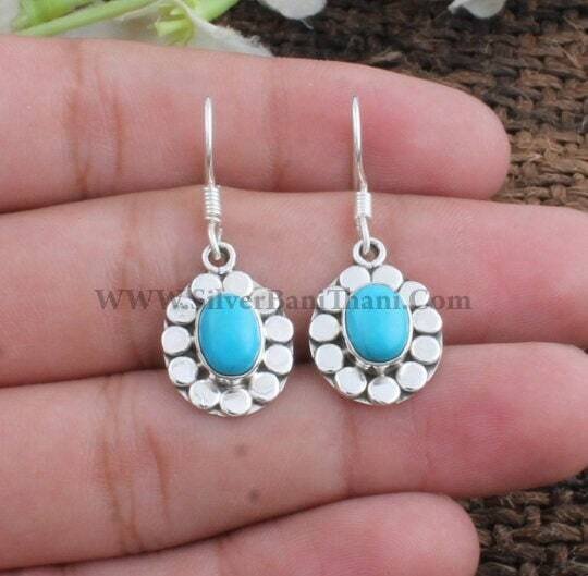 Lovely Sleeping Beauty Turquoise Gemstone Earring-Vintage Earring-Opaque Semi Precious Earring-Rare Gemstone Earring-Wedding-Christmas-Sale
