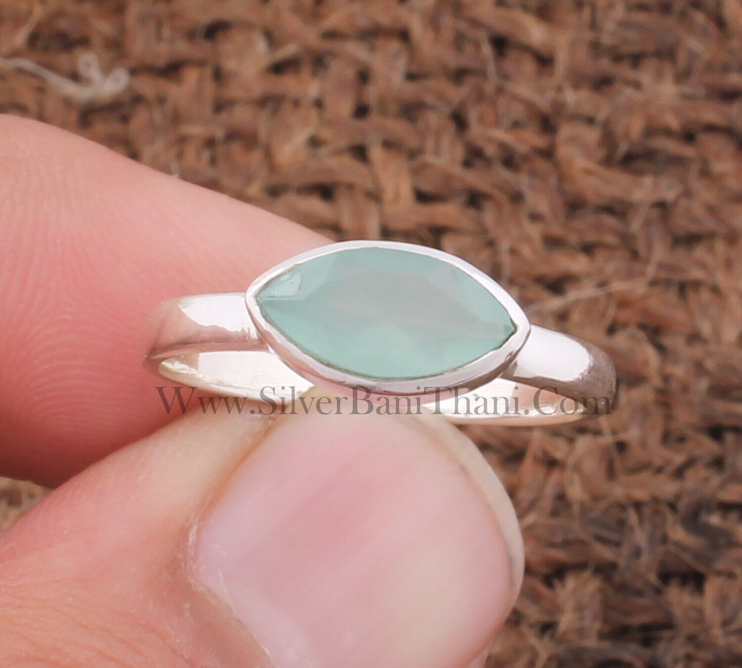 Aqua Chalcedony Solid 925 Sterling Silver Ring For Women | Handmade Marquise Solid Silver Band Ring For Women Wedding Anniversary Gift2022