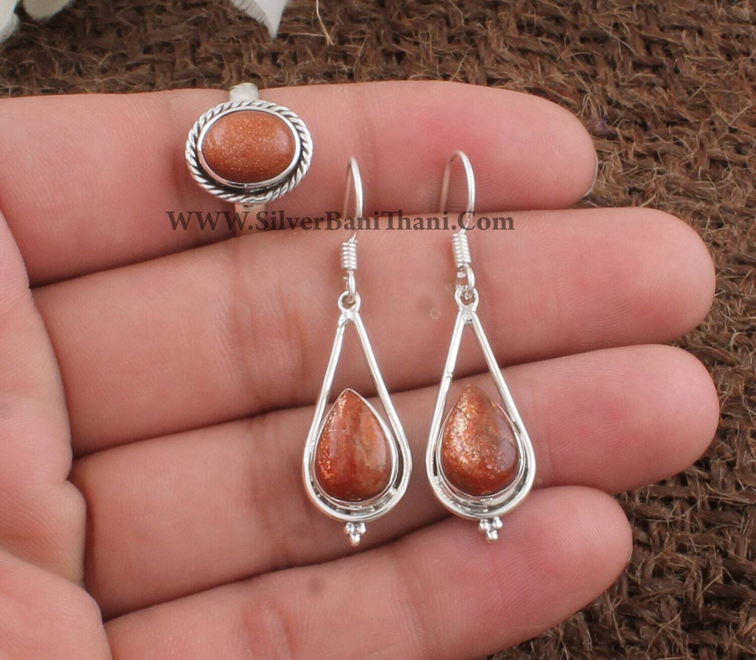 Sun Stone Gemstone Silver Jewelry Set | 925 Sterling Silver Cabochon Stone Jewelry Set For Women | Bridal Wedding Jewelry Gift Idea2022Etsy