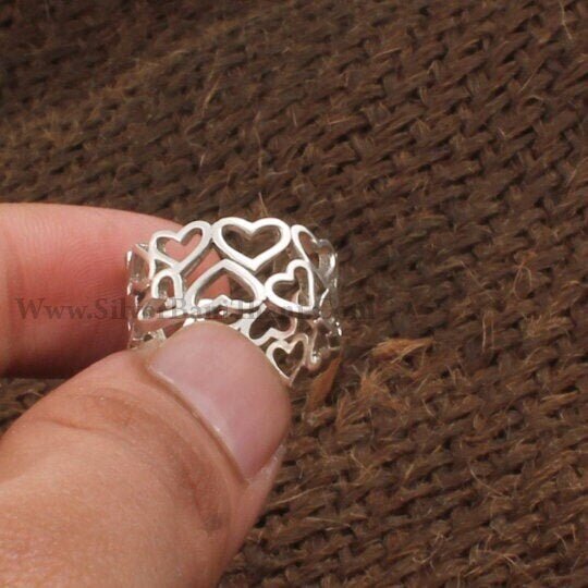 Designer Heart Band Silver Ring | 925 Sterling Solid Silver Band Ring | Handmade Heart Design Ring | Thumb Ring | Women Wedding Jewelry Gift