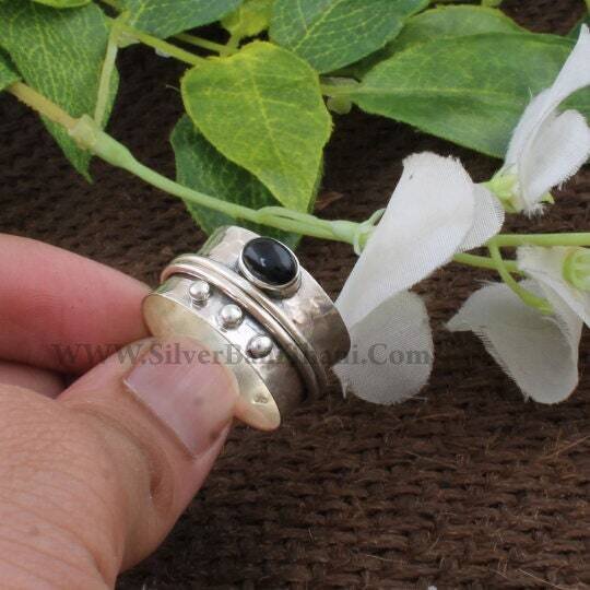 Black Onyx Ring-Spinner Ring 925 Sterling Silver Band Ring-Black Onyx Semi Precious Stone With Silver Spinner Band Ring-Bride Spinner Ring