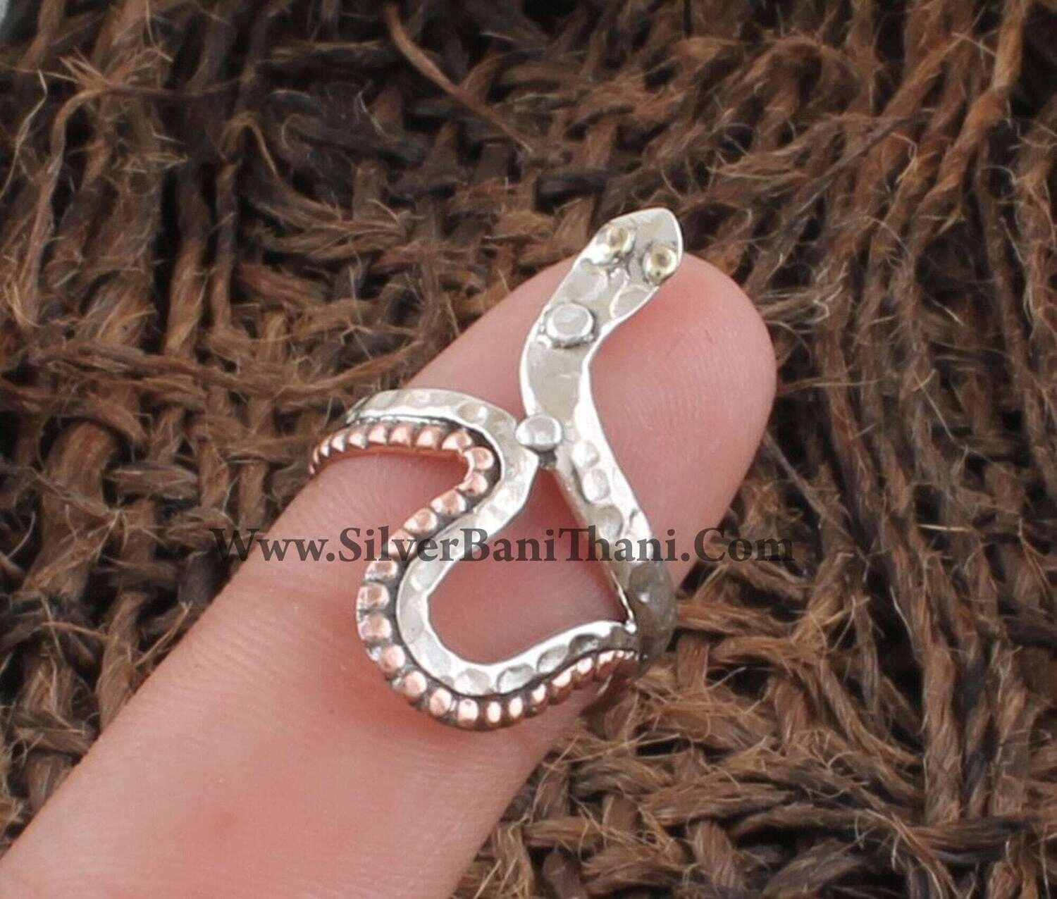 Snake Gothic Silver Ring | 925 Sterling Silver &amp; Brass Ring | Designer Hammered Silver Ring | Handmade Snake Finger Silver Ring | Gift Idea