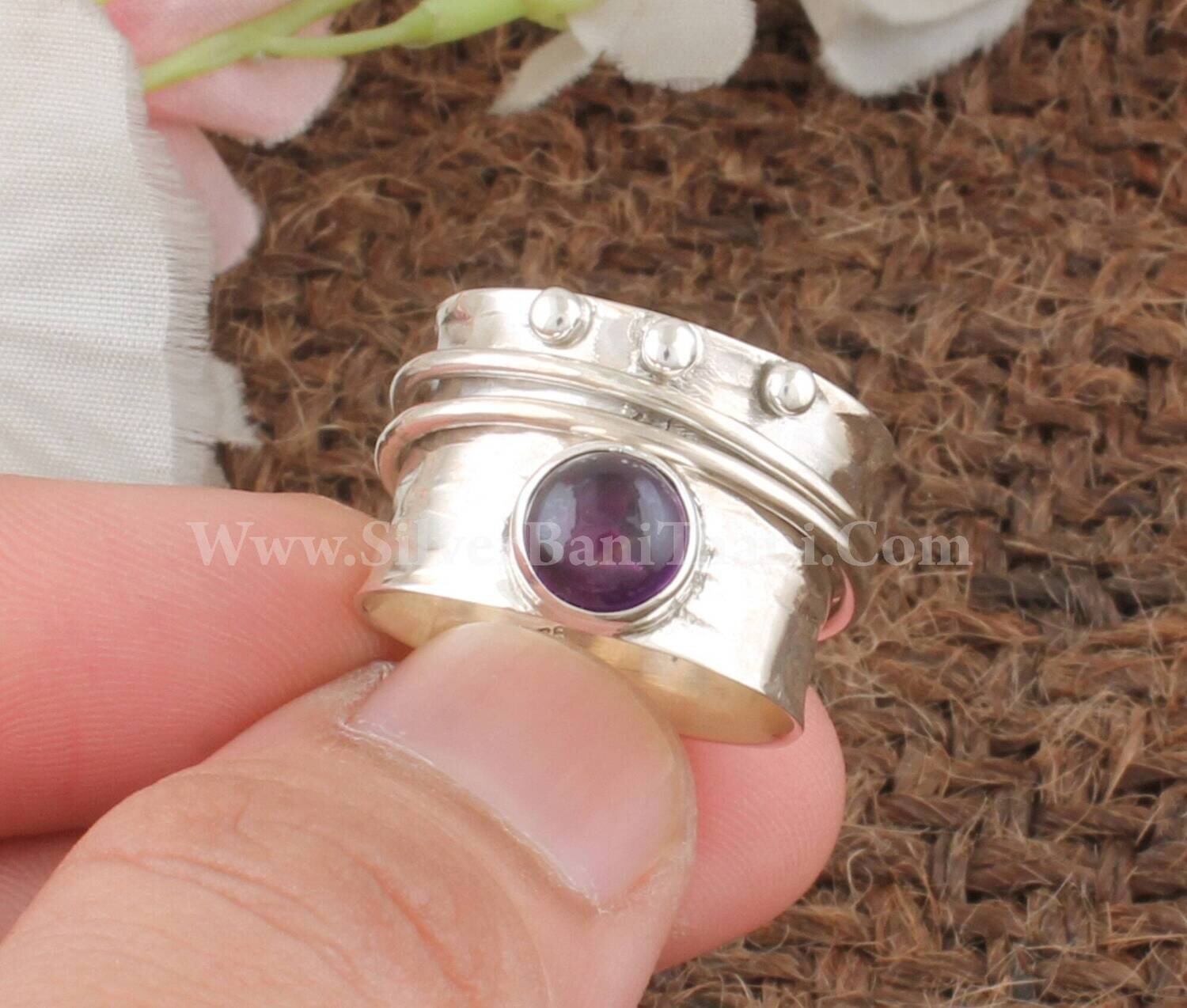 Purple Amethyst Gemstone Silver Spinner Ring | 925 Sterling Silver Spin Ring | Amethyst Spinner Ring l Handmade Silver l Bridal Jewelry Gift