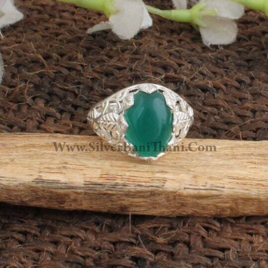Green Jade Gemstone Ring-Middle Finger Cabochon Stone Ring-Vine Leaf Design Silver Ring-Handmade Ring-Personalized Gift-Gift For Her Etsy