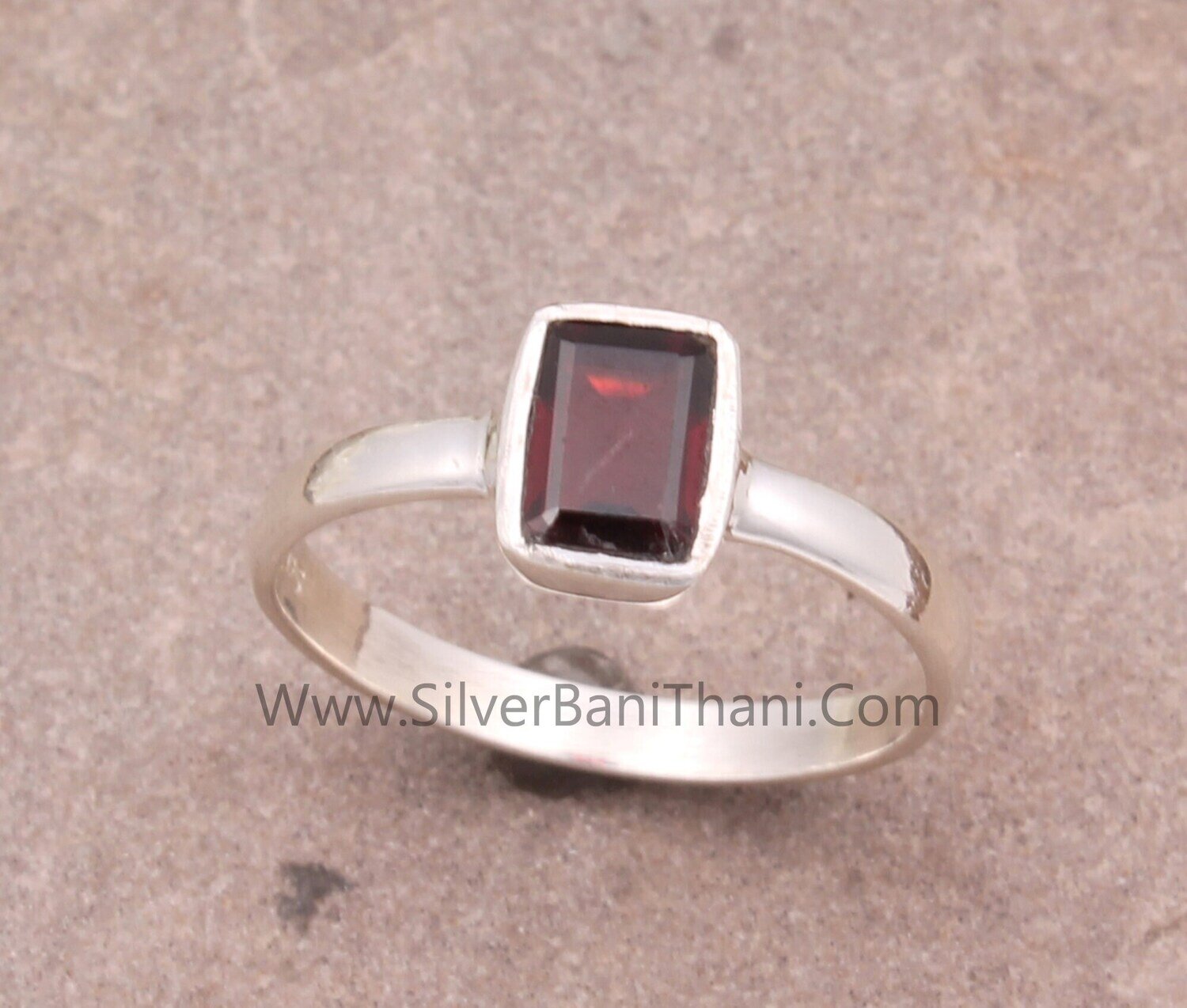 Red Garnet Solid 925 Sterling Silver Ring For Women | Handmade Baguette Cut Solid Silver Band Ring For Wedding Anniversary Gift Idea
