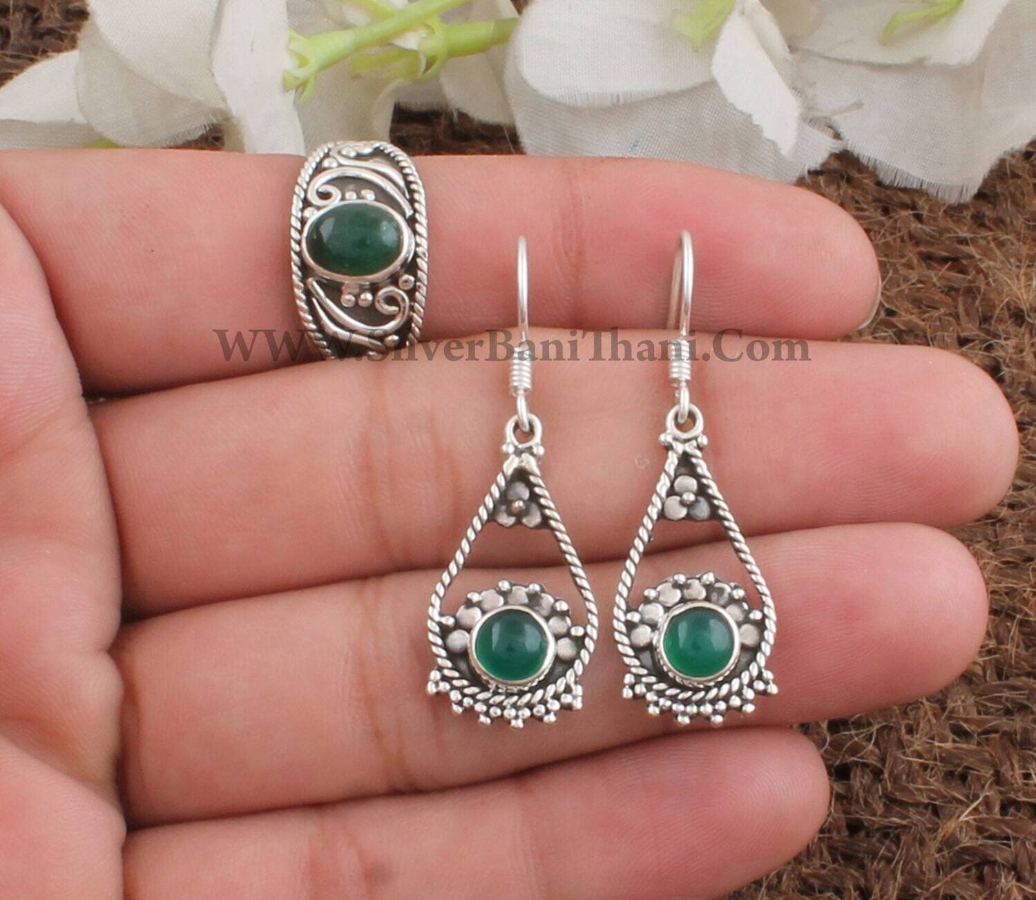 Green Jade Gemstone Silver Jewelry Set | 925 Sterling Silver Green Jade Gemstone Jewelry Set For Women | Bridal Wedding Jewelry Gift