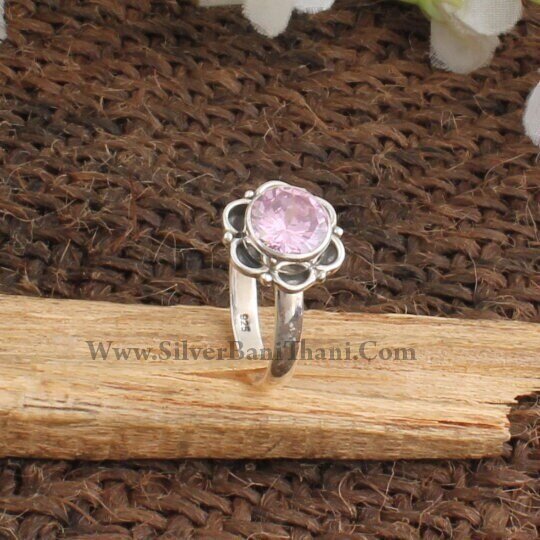 Zircon Ring-Floral Design Silver Ring-Solid Silver Ring-Semi Precious Pink Stone Ring-Handmade Ring-Women's Gift Ring-Etsy Cyber2022Etsy