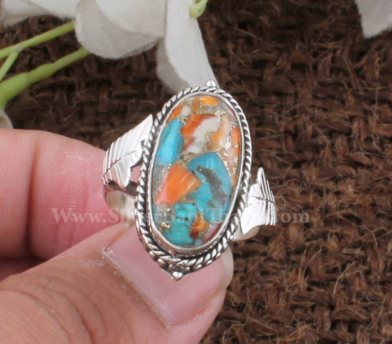 Oyster Copper Turquoise Oval Shape Gemstone Ring | 925 Sterling Solid Silver Ring | Oyster Ring | Handmade Women Wedding Jewelry | Gift Idea